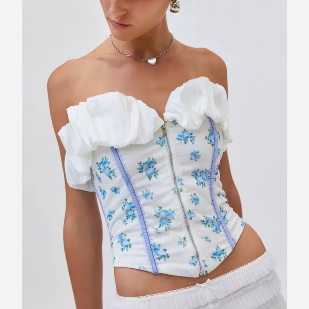 NWT FOR LOVE &‎ LEMONS Evelyn Floral Velvet Corset Top size Medium